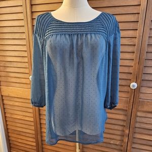 Lauren Conrad 3/4 Sleeve Sheer Pintuck Peasant Blouse (XS)